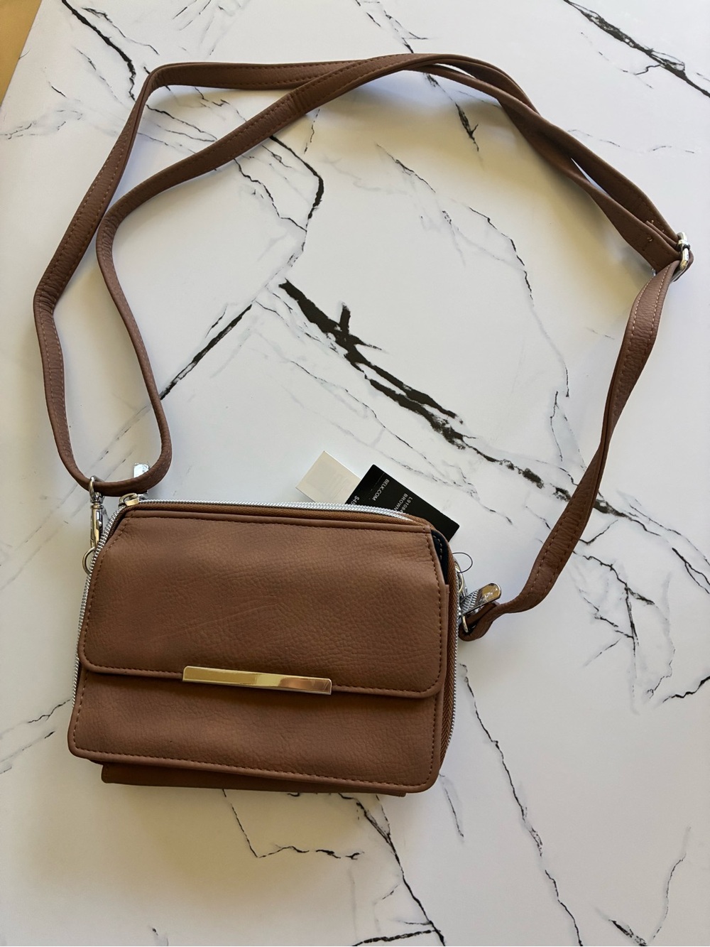 Kim Rogers Brown Crossbody Bag with Gold Accent